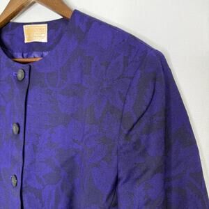 Vintage Pendleton Jacket Womens 14 Purple Floral Wool Collarless Blazer USA 90s